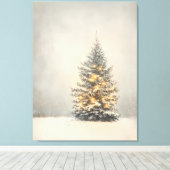 Serene Snowy Weihnachtsbaum mit Goldenem Glanz Leinwanddruck (Insitu (Holzboden))