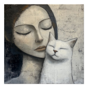 Serene Snuggle - Katze und weibliches Poster