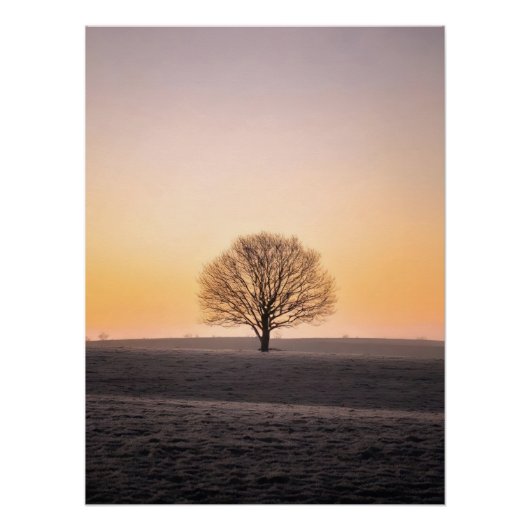 Serene Solitude: Winter Sunrise Lone Tree - Minima Poster (Vorderseite)