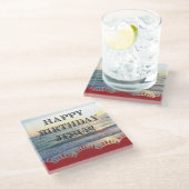 Serene Sonnenuntergang über dem Ozean glücklich Ge Glasuntersetzer (Schrägansicht)