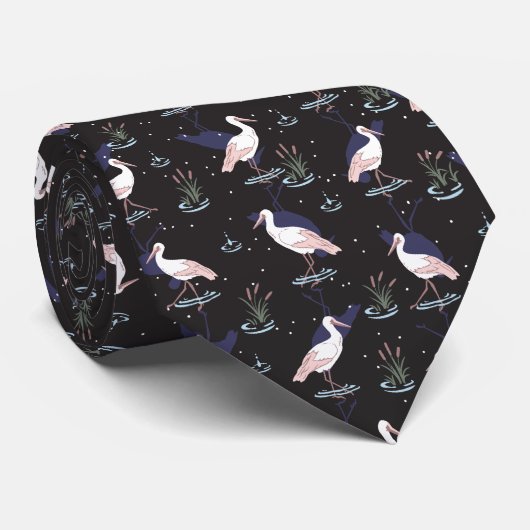 Serene Stork Pond Pattern - Elegante Spiegelungen Krawatte (Gerollt)