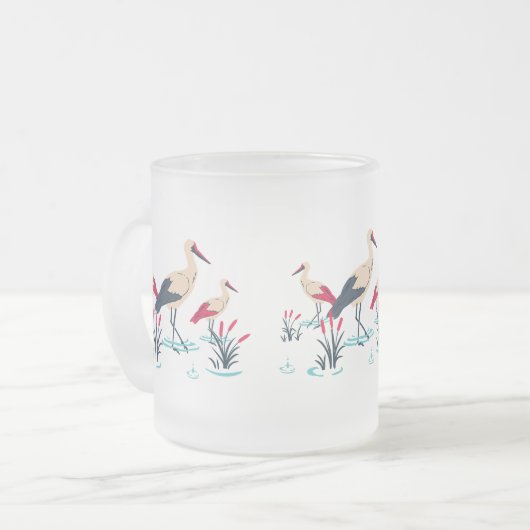 Serene Stork Sanctuary - Eleganter Teich Szene Mattglastasse (Vorderseite Links)