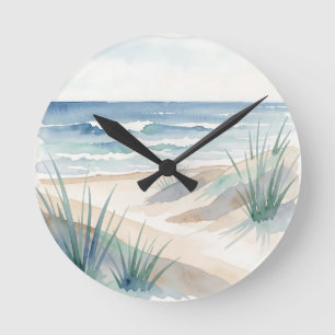 Serene Stranddünen Ozean Wasserfarbe Küste Runde Wanduhr