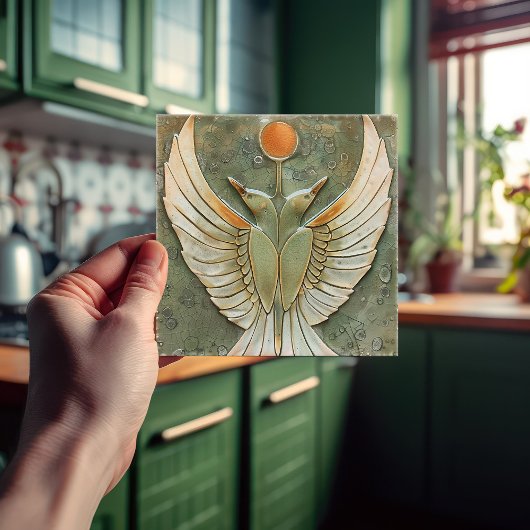 Serene Sunrise - Abstrakte geflügelte Keramik Tile Fliese