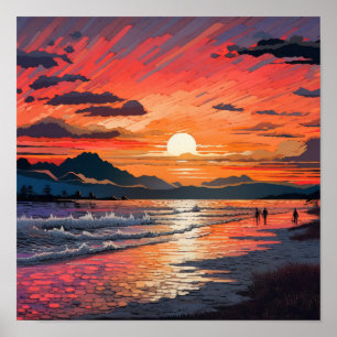Serene Sunset Beach: Abstrakter japanisch-Inspirie Poster
