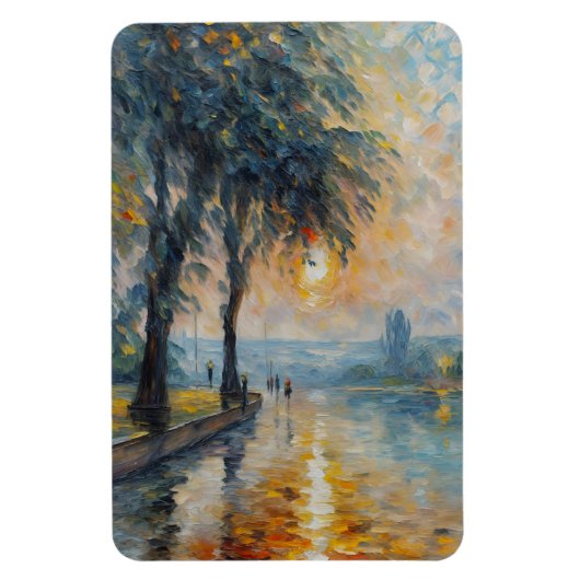 Serene Sunset by Water Impressionist Landschaft Ku Magnet (Vertikal)