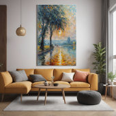 Serene Sunset by Water Impressionist Landschaft Ku Poster