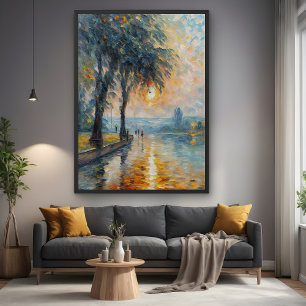 Serene Sunset by Water Impressionist Landschaft Ku Poster