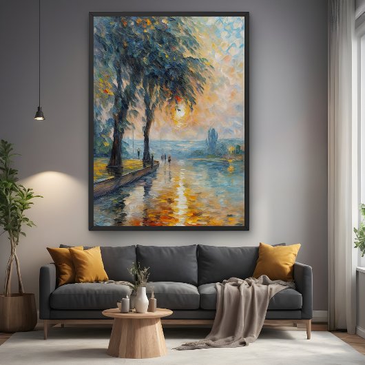 Serene Sunset by Water Impressionist Landschaft Ku Poster