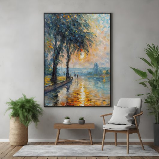 Serene Sunset by Water Impressionist Landschaft Ku Poster