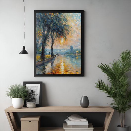 Serene Sunset by Water Impressionist Landschaft Ku Poster