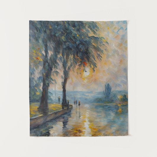 Serene Sunset by Water Impressionist Landschaft Ku Wandteppich (Vorderseite)
