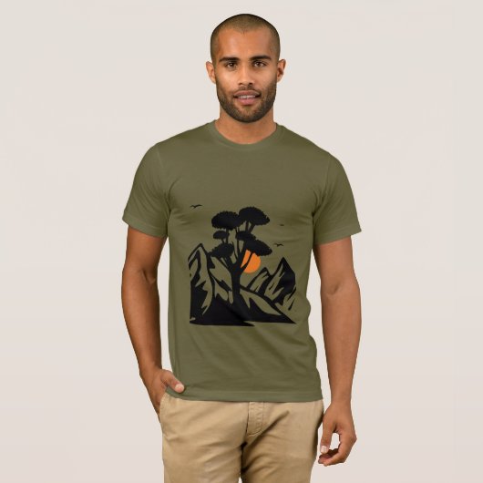 Serene Sunset Landschaft mit Baum Minimalistisch T-Shirt (Vorne ganz)