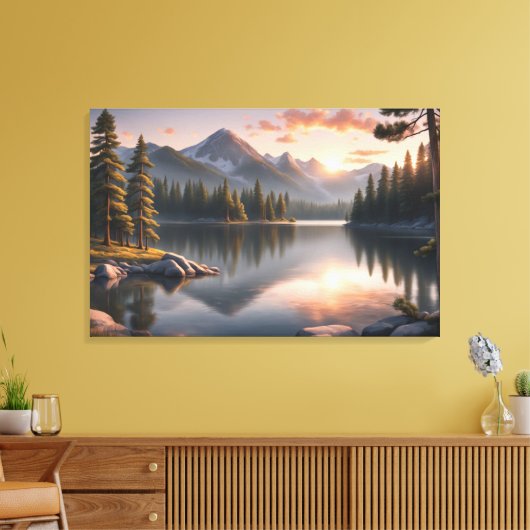Serene Sunset Over Mountain Lake Canvas Print Leinwanddruck (Insitu (Wohnzimmer))