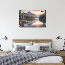 Serene Sunset Over Mountain Lake Canvas Print Leinwanddruck