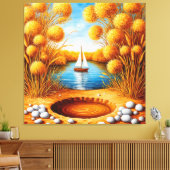 Serene Sunset Over the Lake with Sailboat Leinwanddruck (Insitu (Wohnzimmer))
