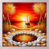 Serene Sunset Over the Lake with Sailboat Poster (Vorne)