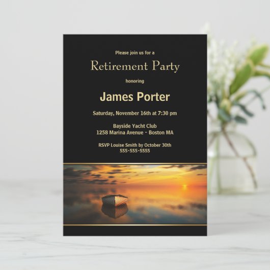 Serene Sunset Retirement Party Einladung (Stehend Vorderseite)