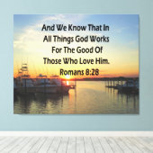 SERENE SUNSET ROMANS 8:28 BIBLE VERSE LEINWANDDRUCK (Insitu (Holzboden))