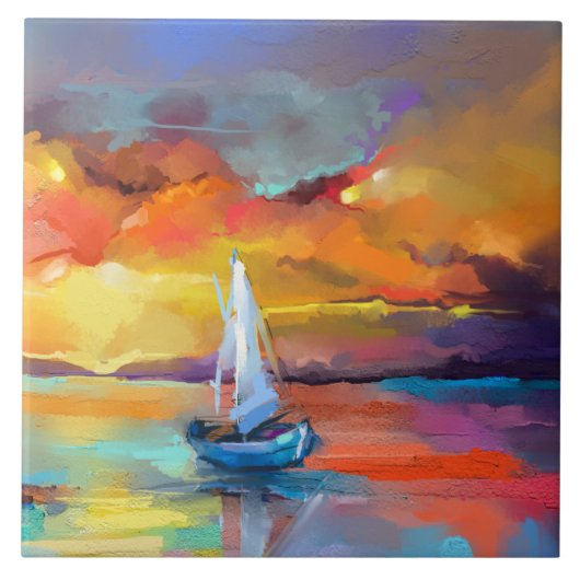 Serene Sunset Sailboat Art Fliese (Vorderseite)