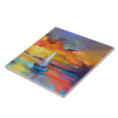 Serene Sunset Sailboat Art Fliese (Seite)