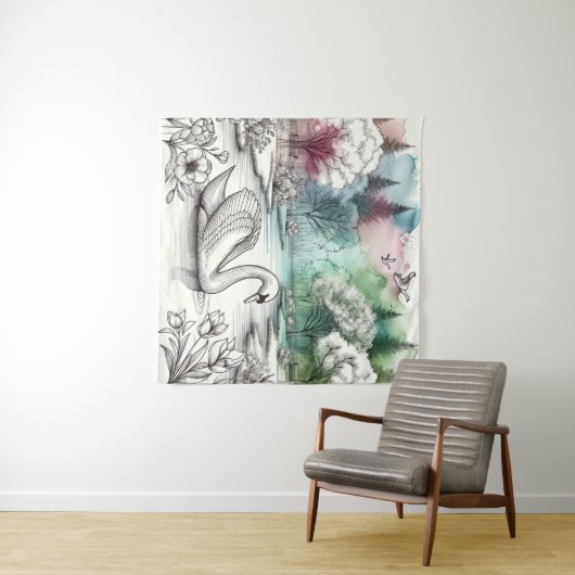 Serene Swan Lake Park 2 Wandteppich (Beispiel (Horizontal))