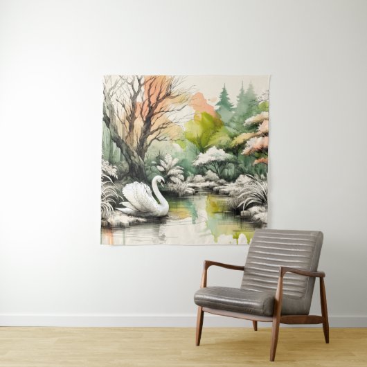 Serene Swan Lake Park Wandteppich (Beispiel)