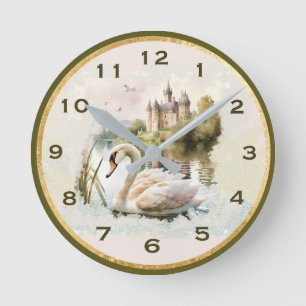 Serene Swan Scene Wall Clock Blush Runde Wanduhr
