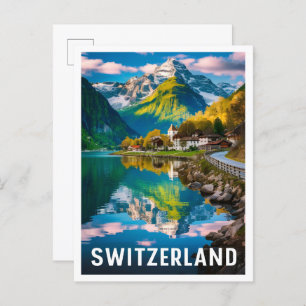 Serene Switzerland Art Vintage Reisevorführung Postkarte