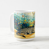 Serene Tabby Cat in Whimsical Wildflower Meadow Kaffeetasse (Vorderseite Links)