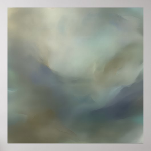 Serene Teal Blue Abstract Waves Ethereal Landscape Poster (Vorne)