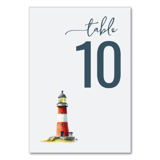 Serene Teal Watercolor Lighthouse Tischnummer (Vorderseite)