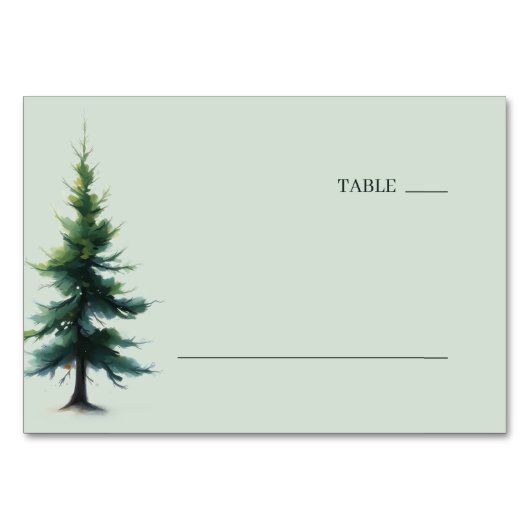 Serene Teal Watercolor Pine Tree Tischnummer (Vorderseite)