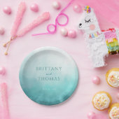 Serene Teal Watercolor Waves Pappteller (Party)