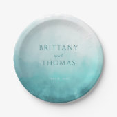 Serene Teal Watercolor Waves Pappteller (Vorderseite)