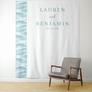 Serene Teal-Welle Minimalistisch Wandteppich