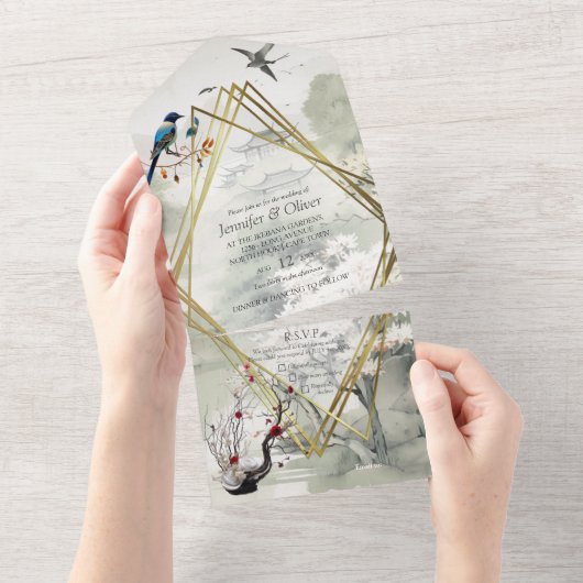 Serene Tranquility japanisches Thema All In One Einladung (Abreißen)