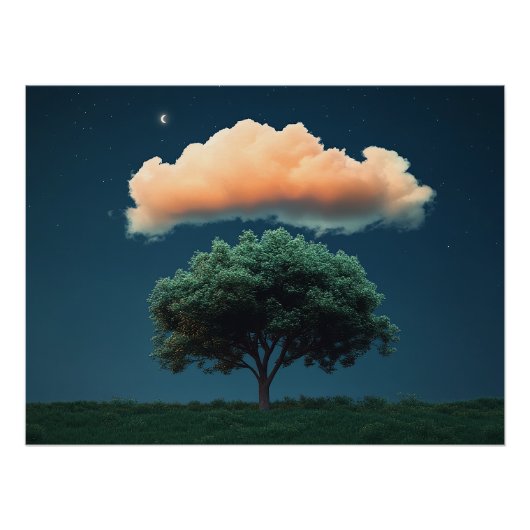 Serene Tree and Cloud - Entspannender Nachthimmel Poster (Vorderseite)