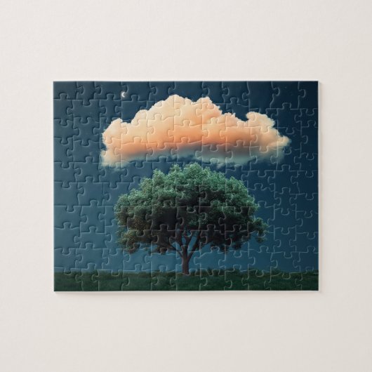 Serene Tree and Cloud - Entspannender Nachthimmel Puzzle (Horizontal)