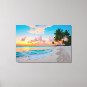 Serene Tropical Beach Sunset Wrapped Canvas Leinwanddruck