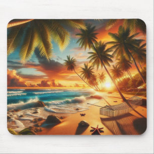 Serene Tropical Sunset Beach Malerei Mousepad