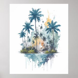 Serene Tropical Waters Aquarellmalerei Poster