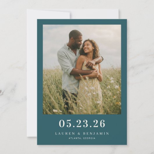 Serene Türkis Romantische Foto Save The Date (Vorderseite)