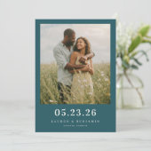 Serene Türkis Romantische Foto Save The Date (Stehend Vorderseite)