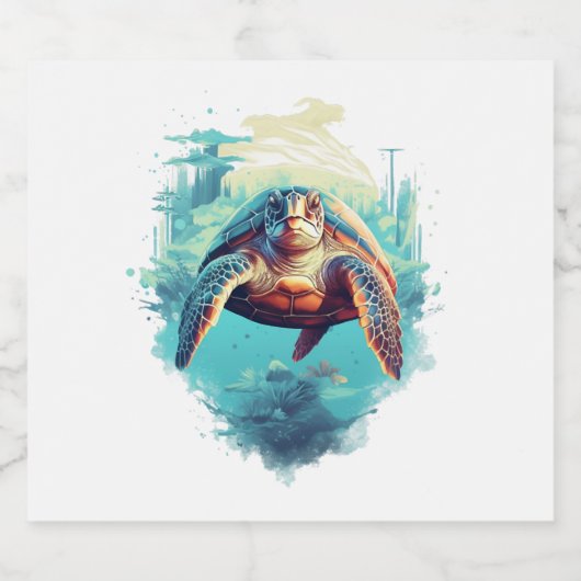 Serene Underwater Turtle Copy Copy Schaumweinetikett (Einzelnes Label)