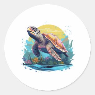 Serene Underwater Turtle Runder Aufkleber