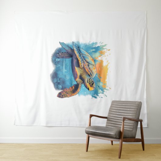Serene Underwater Turtle Wandteppich (Beispiel (Horizontal))