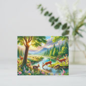 Serene verzauberter Wald mit Tieren Malerei Postkarte (Stehend Vorderseite)