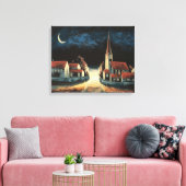 Serene Village Under Crescent Moon Canvas Print Leinwanddruck (Insitu (Wohnzimmer))