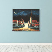 Serene Village Under Crescent Moon Canvas Print Leinwanddruck (Insitu (Holzboden))